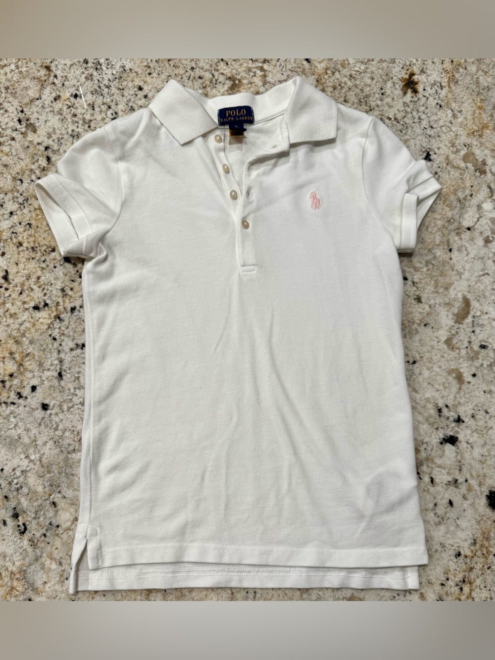 Polo Ralph Lauren Girls White Polo Shirt Pink Pony Logo Size M 8-10